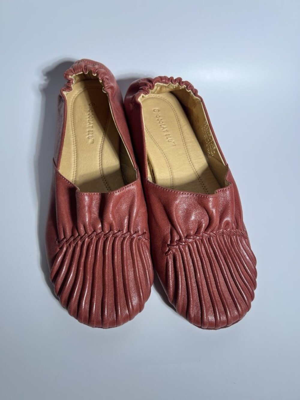 Chocolat Blu Rust Red Leather Ruched Ballet Flats Women’s 8.5M